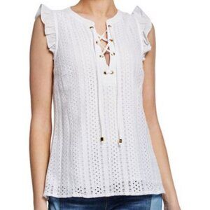 MICHAEL Michael Kors eyelet white top with ruffle detail - Sz L